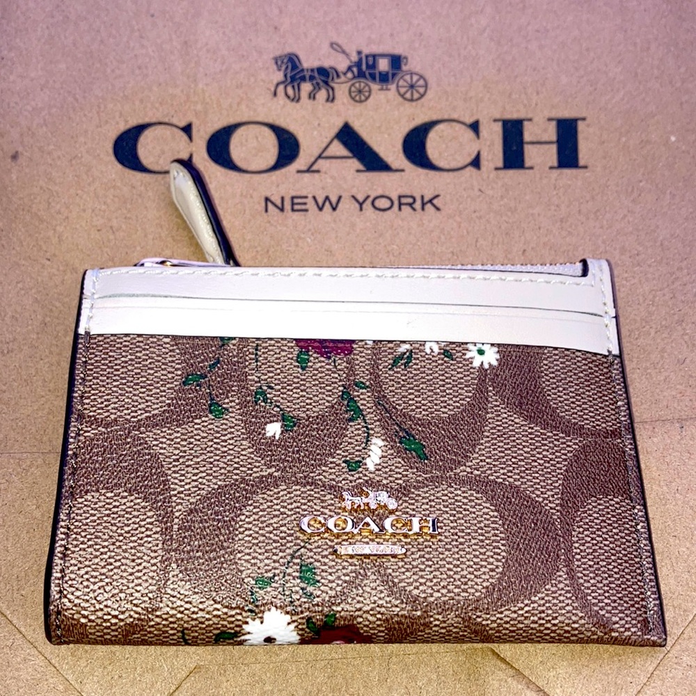 🔴 NWT Coach Mini Skinny ID Card Case Wallet Signature Evergreen Floral 🔴